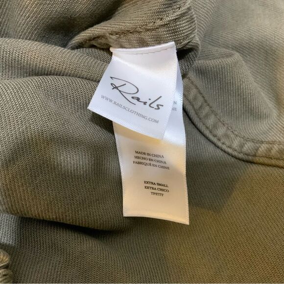 Rails Lisette Denim Twill Mini Dress Button Up Puff Sleeve Moss XS - Picture 10 of 12